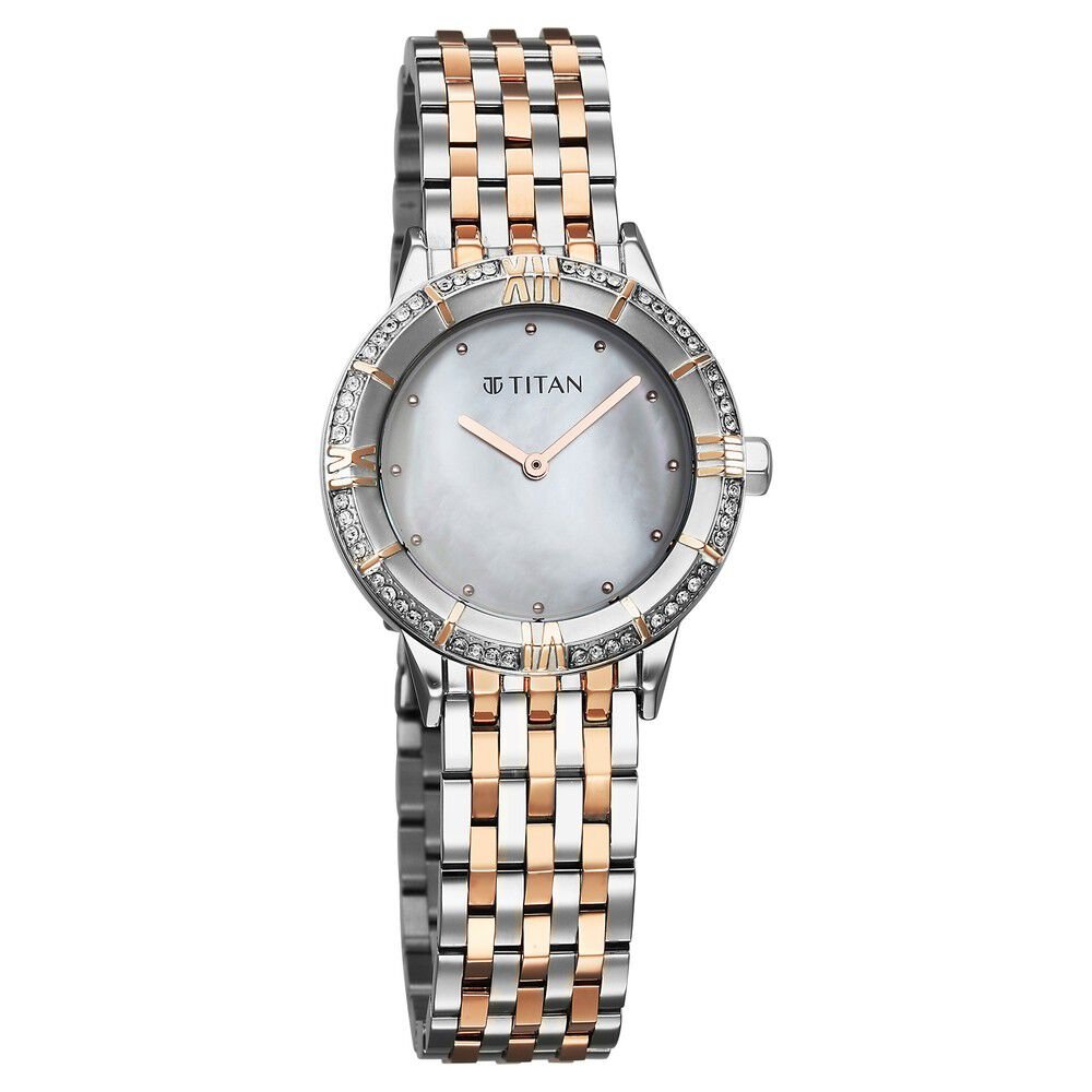 Titan Glamour Quartz Analog Mother Of Pearl Dial Two Toned Stainless Steel Strap Watch For Women - The Watch Factory ®