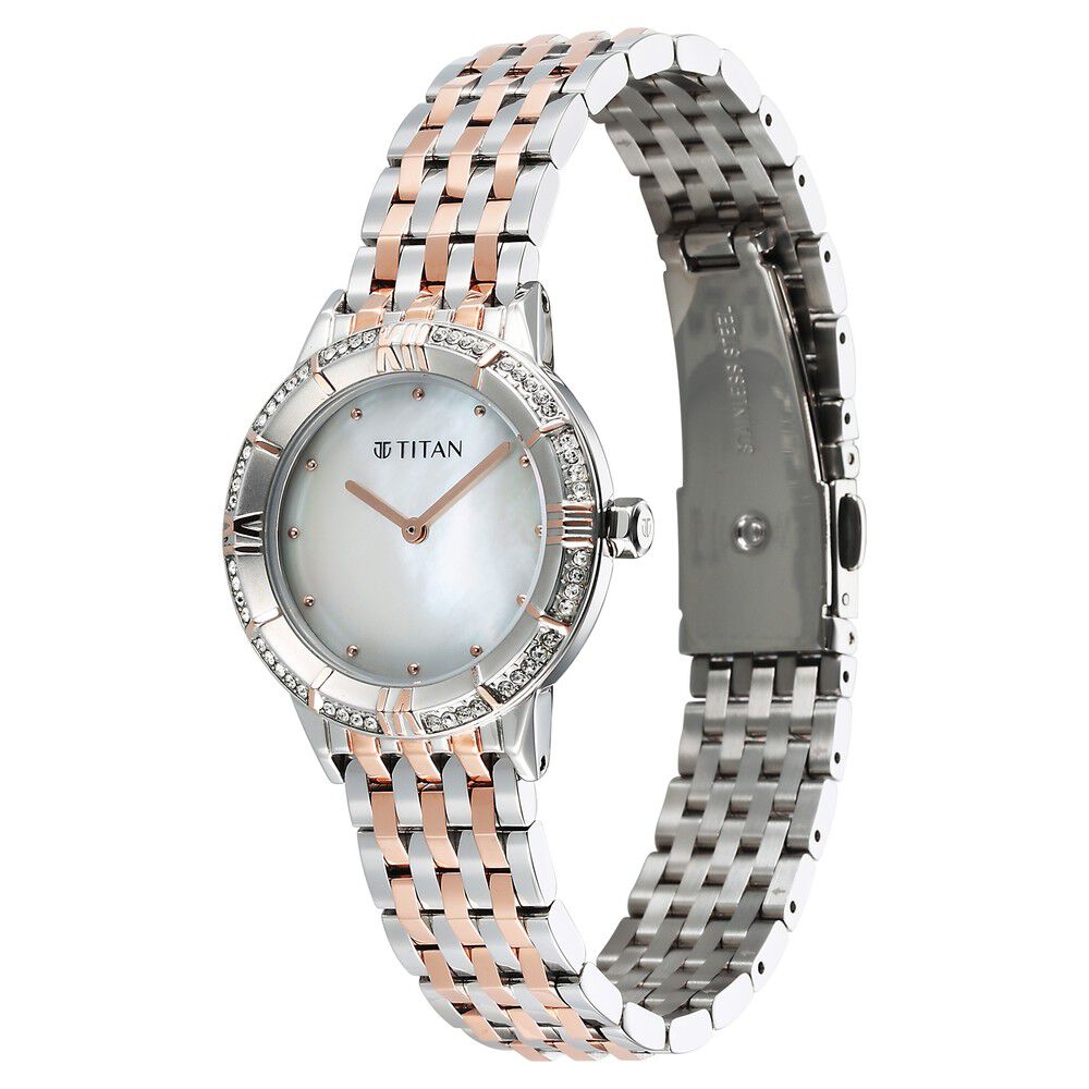 Titan Glamour Quartz Analog Mother Of Pearl Dial Two Toned Stainless Steel Strap Watch For Women - The Watch Factory ®