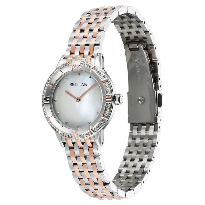 Titan Glamour Quartz Analog Mother Of Pearl Dial Two Toned Stainless Steel Strap Watch For Women - The Watch Factory ®