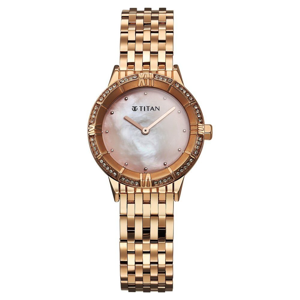 Titan Glamour Quartz Analog Mother Of Pearl Dial Rose Gold Stainless Steel Strap Watch For Women - The Watch Factory ®