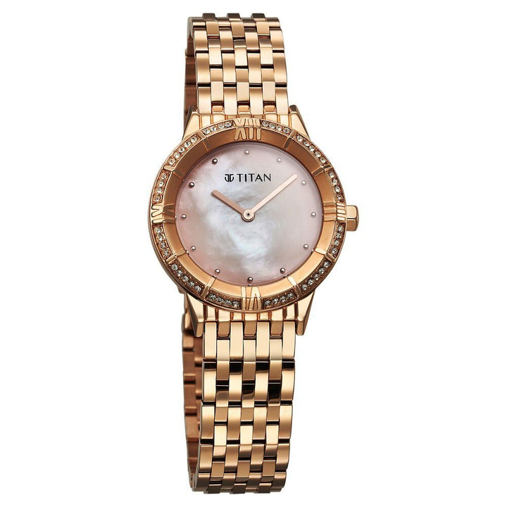 Titan Glamour Quartz Analog Mother Of Pearl Dial Rose Gold Stainless Steel Strap Watch For Women - The Watch Factory ®