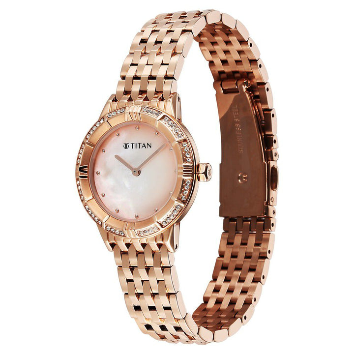 Titan Glamour Quartz Analog Mother Of Pearl Dial Rose Gold Stainless Steel Strap Watch For Women - The Watch Factory ®