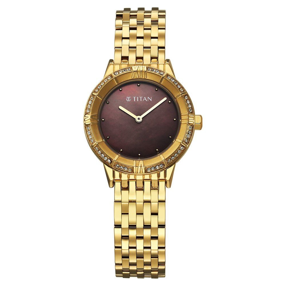 Titan Glamour Quartz Analog Brown Dial Golden Stainless Steel Strap Watch For Women - The Watch Factory ®