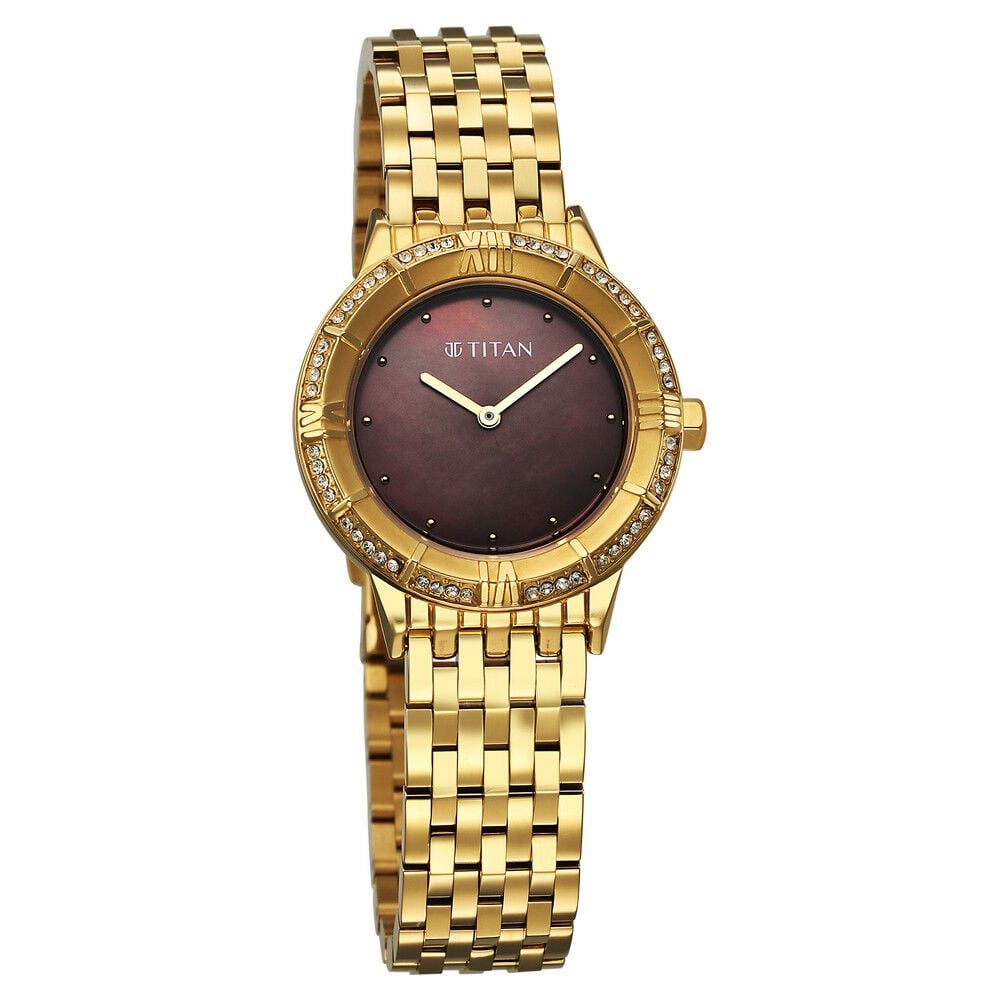 Titan Glamour Quartz Analog Brown Dial Golden Stainless Steel Strap Watch For Women - The Watch Factory ®