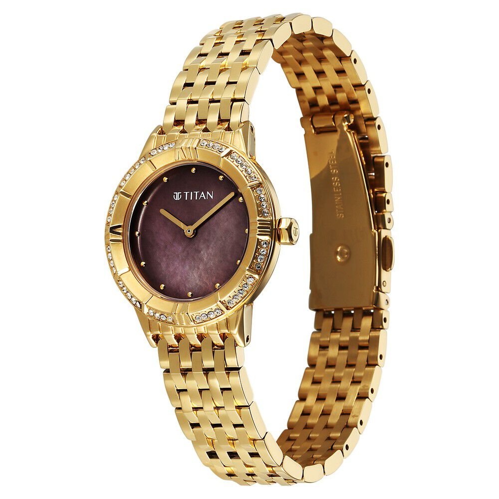 Titan Glamour Quartz Analog Brown Dial Golden Stainless Steel Strap Watch For Women - The Watch Factory ®