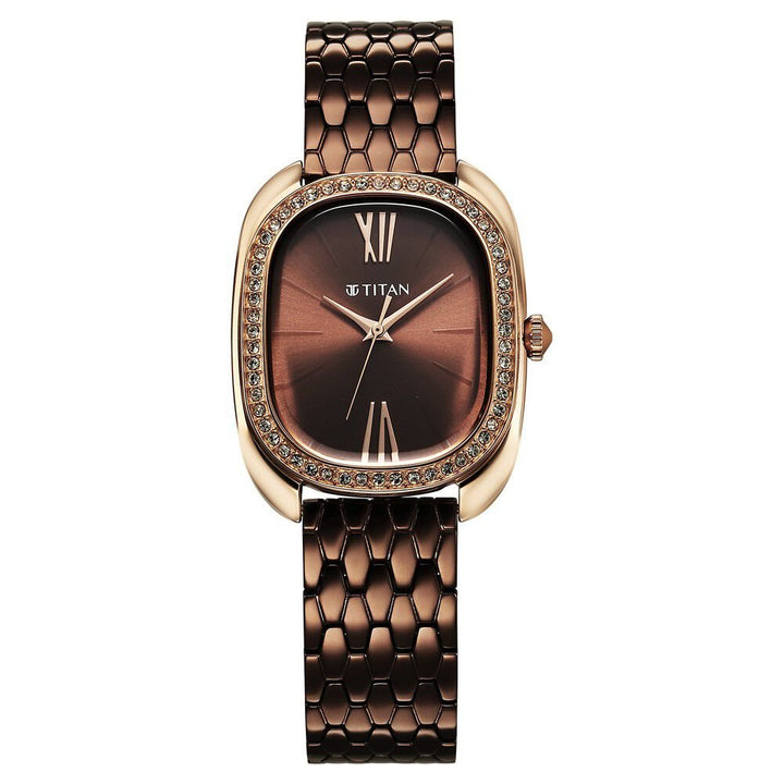 Titan Glamour Quartz Analog Brown Dial Brown Stainless Steel Strap Watch For Women - The Watch Factory ®