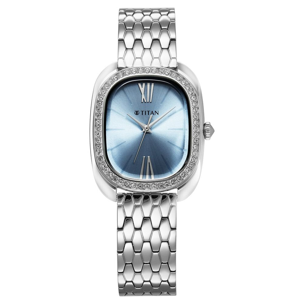 Titan Glamour Quartz Analog Blue Dial Silver Stainless Steel Strap Watch For Women - The Watch Factory ®