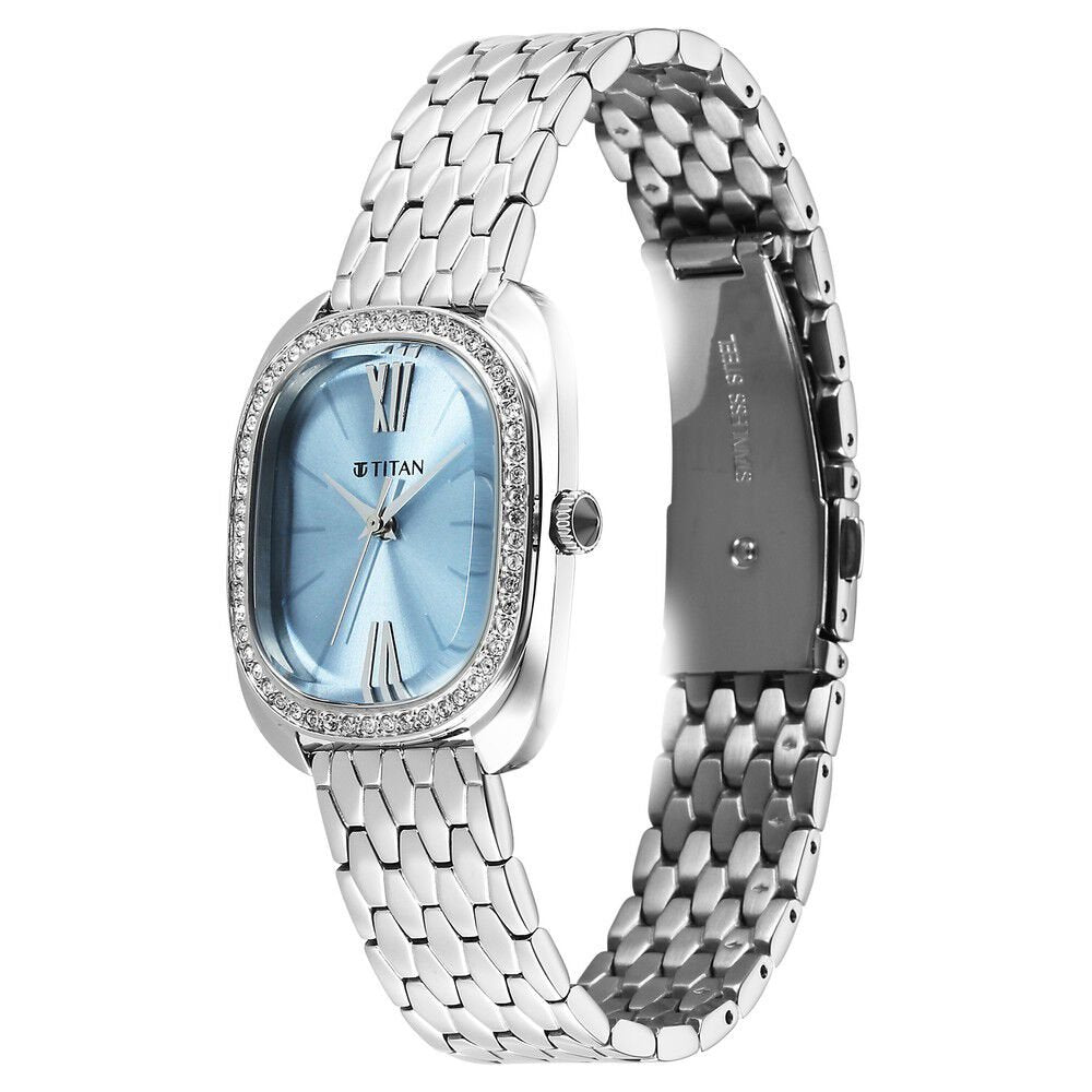 Titan Glamour Quartz Analog Blue Dial Silver Stainless Steel Strap Watch For Women - The Watch Factory ®