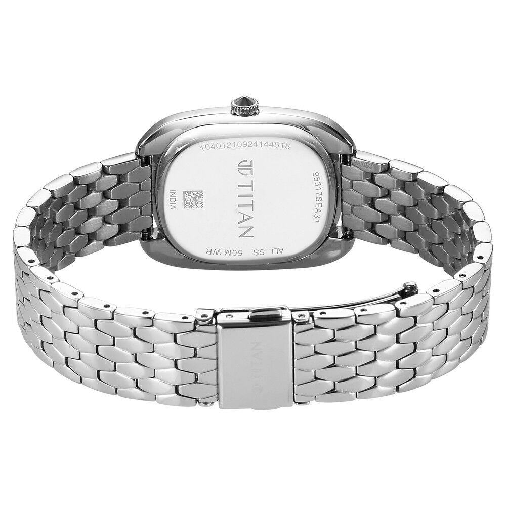 Titan Glamour Quartz Analog Blue Dial Silver Stainless Steel Strap Watch For Women - The Watch Factory ®
