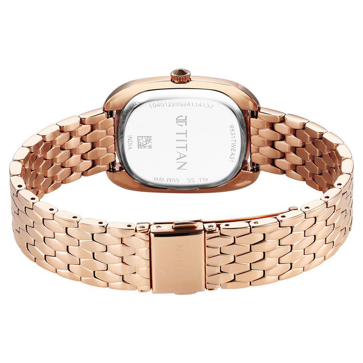 Titan Glamour Quartz Analog Blue Dial Rose Gold Stainless Steel Strap Watch For Women - The Watch Factory ®