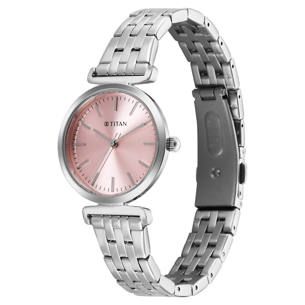 Titan Workmode Quartz Analog Pink Dial Stainless Steel Strap Watch For Women - The Watch Factory ®
