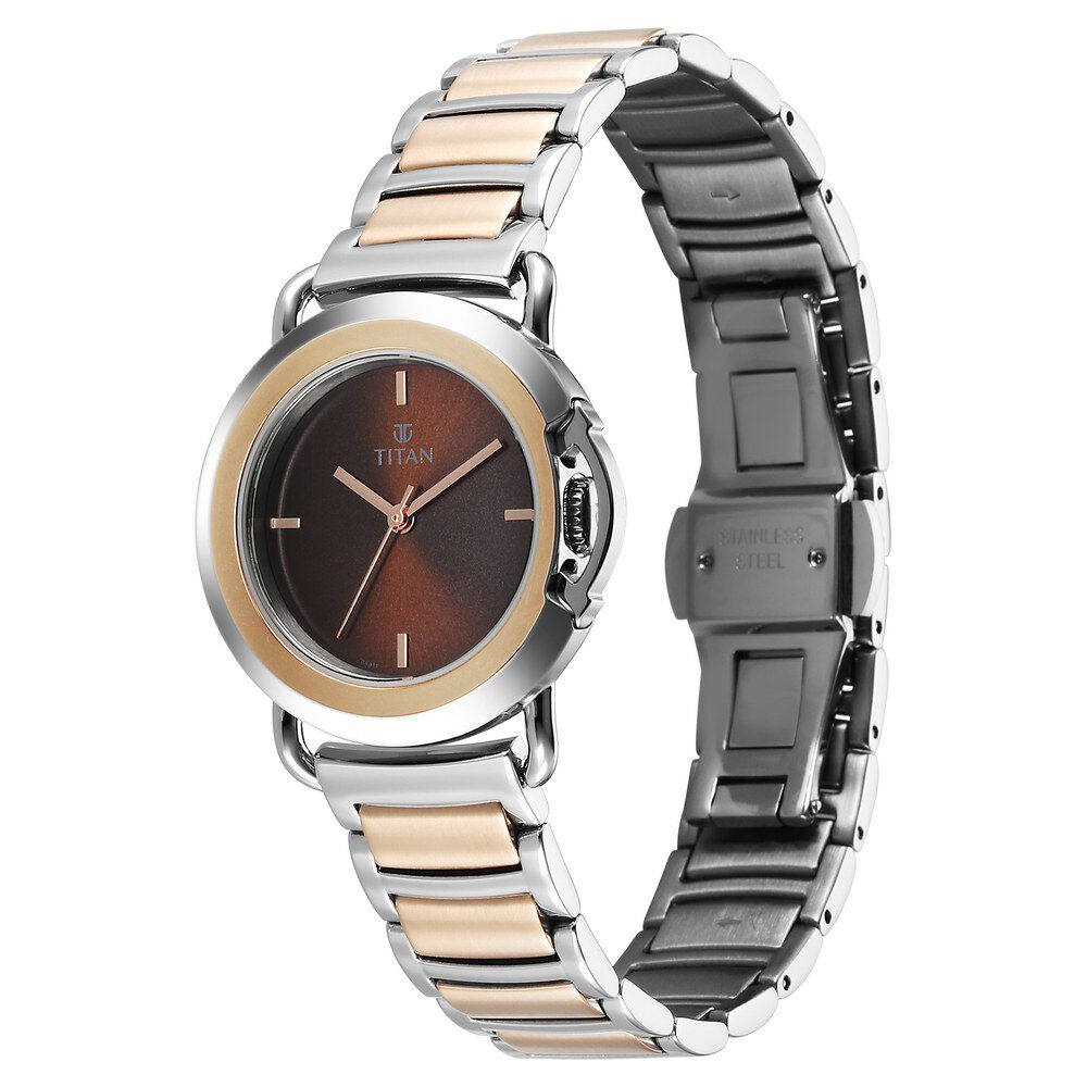 Titan Workmode Quartz Analog Brown Dial Stainless Steel Strap Watch For Women - The Watch Factory ®