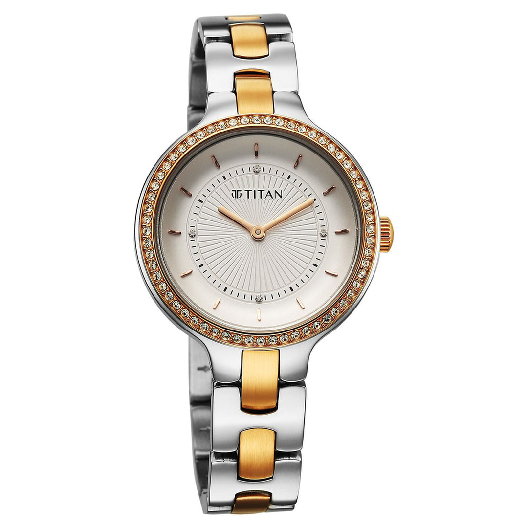 Titan Purple Glamour NU95333KM01 White Dial Women&
