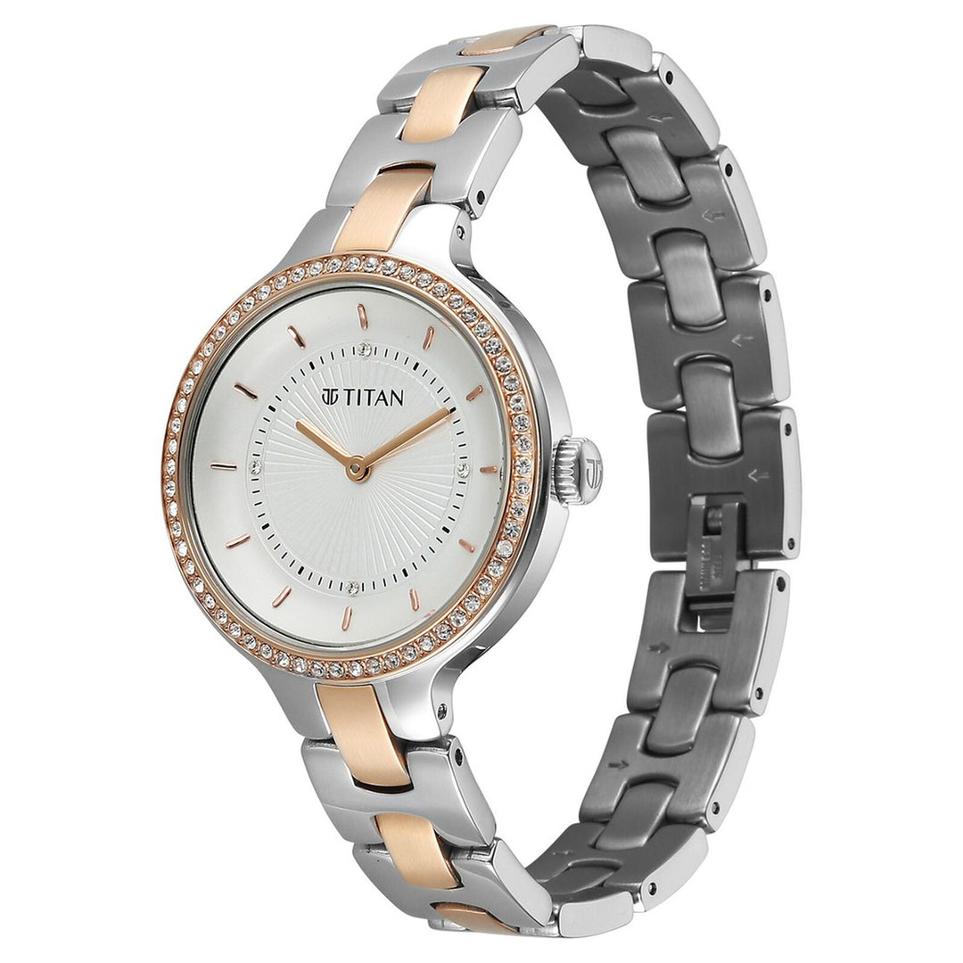 Titan Purple Glamour NU95333KM01 White Dial Women&