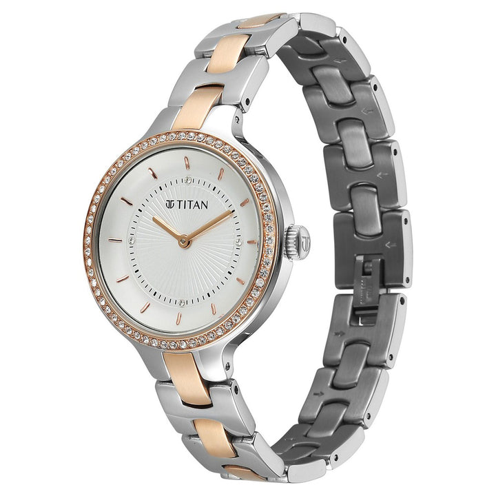 Titan Purple Glamour NU95333KM01 White Dial Women&