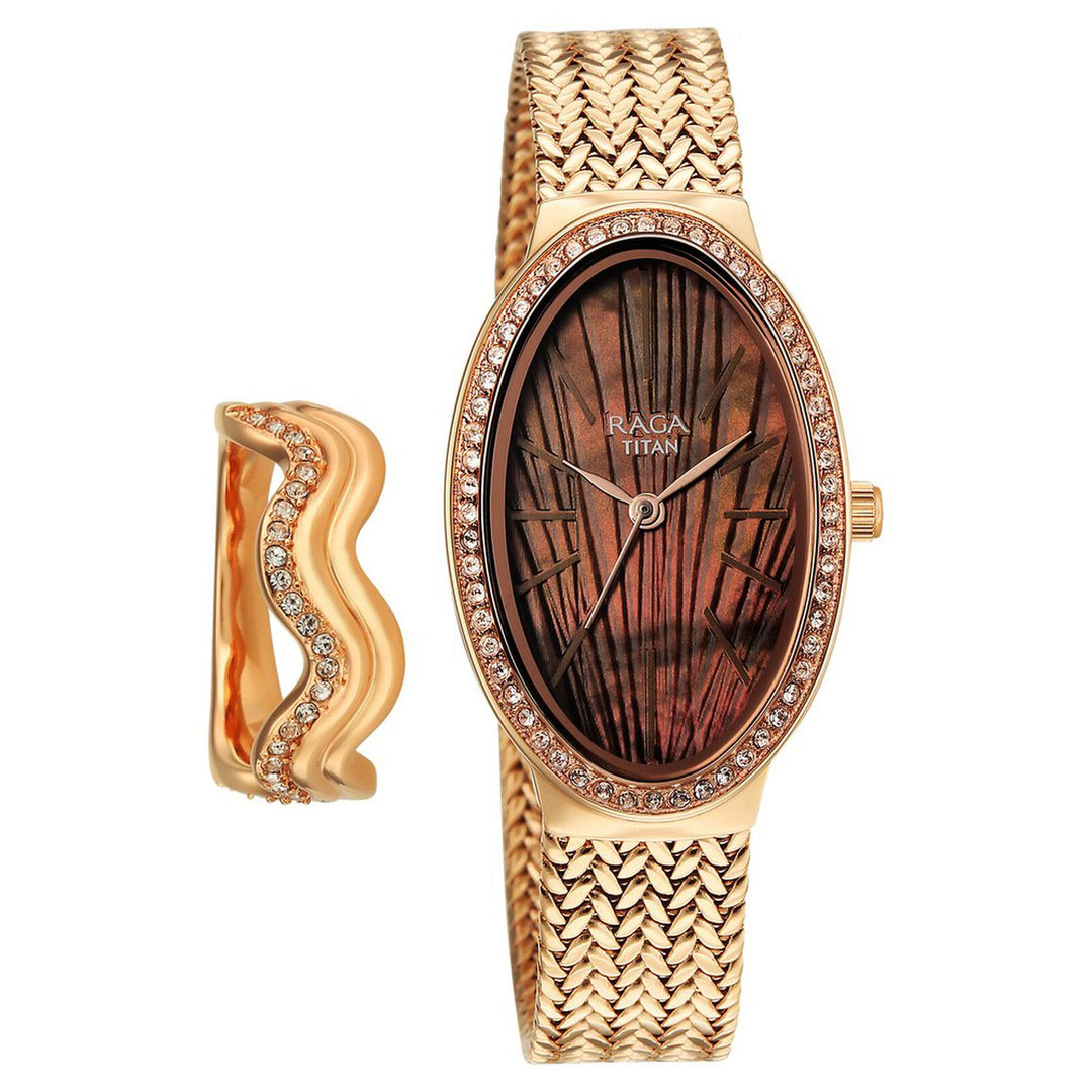 Titan Raga Glimmers 95338WM01 Brown Mother of Pearl Dial Women&