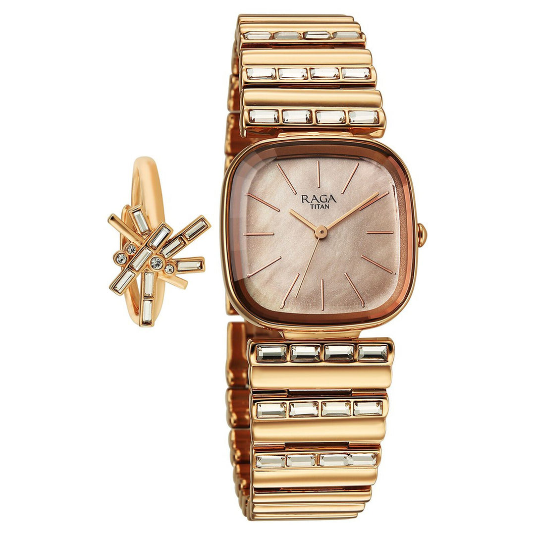 Titan Raga Glimmers NU95339WM01F Rose Gold Dial Women&