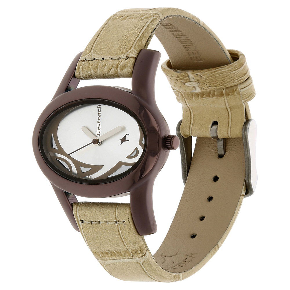 Fastrack Quartz Analog Silver Dial Leather Strap Watch for Girls NP9732QL01