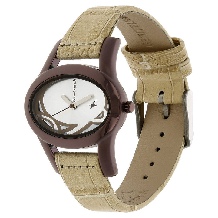 Fastrack Quartz Analog Silver Dial Leather Strap Watch for Girls NP9732QL01