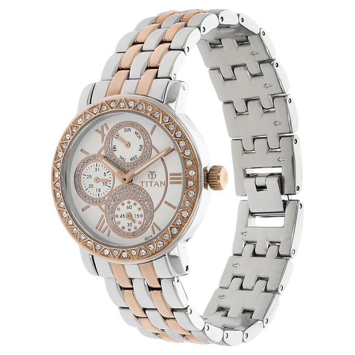 Titan Quartz Analog with Day and Date Silver Dial Metal Strap Watch for Women - The Watch Factory ®