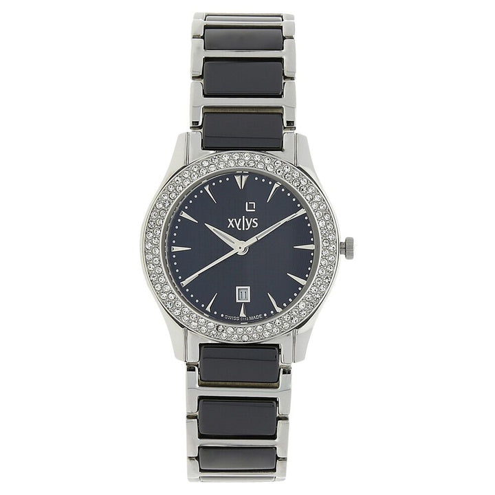 Xylys Swiss Analog with Date Two Toned Stainless Steel And Ceramic Strap Black Dial Watch For Women NS9766DM02M