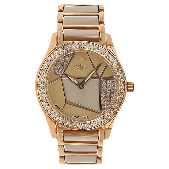 Xylys Shimmer Swiss Analog Steel & Ceramic Mother of Pearl White Dial Watch for Women NS9766WD02M