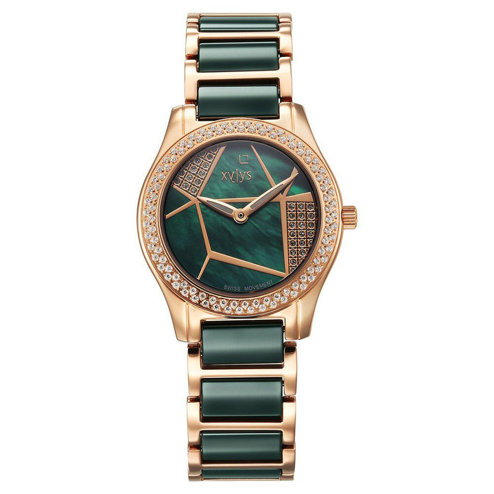 Xylys Shimmer Swiss Aanlog Steel & Ceramic Mother of Pearl Green Dial Watch for Women 9766WD04E