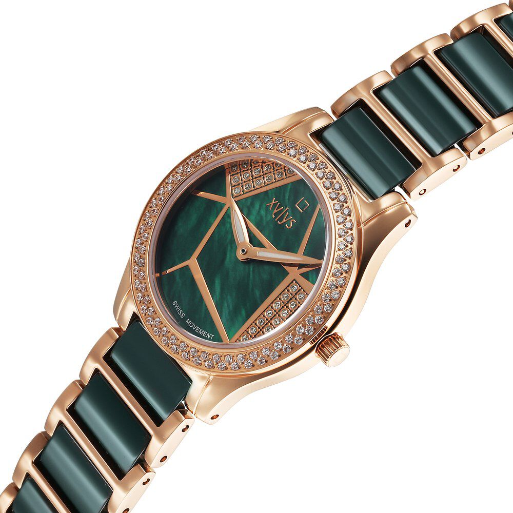 Xylys Shimmer Swiss Aanlog Steel & Ceramic Mother of Pearl Green Dial Watch for Women 9766WD04E