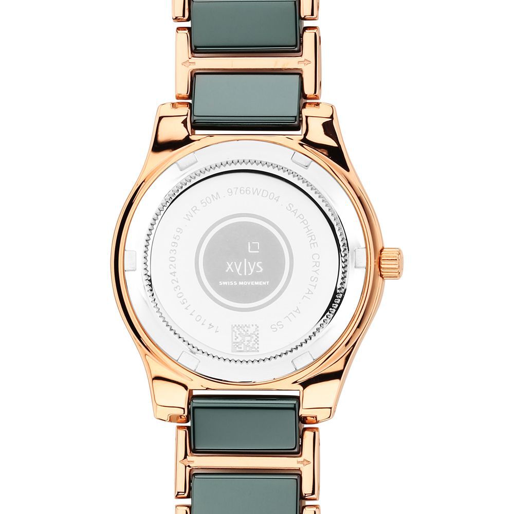 Xylys Shimmer Swiss Aanlog Steel & Ceramic Mother of Pearl Green Dial Watch for Women 9766WD04E