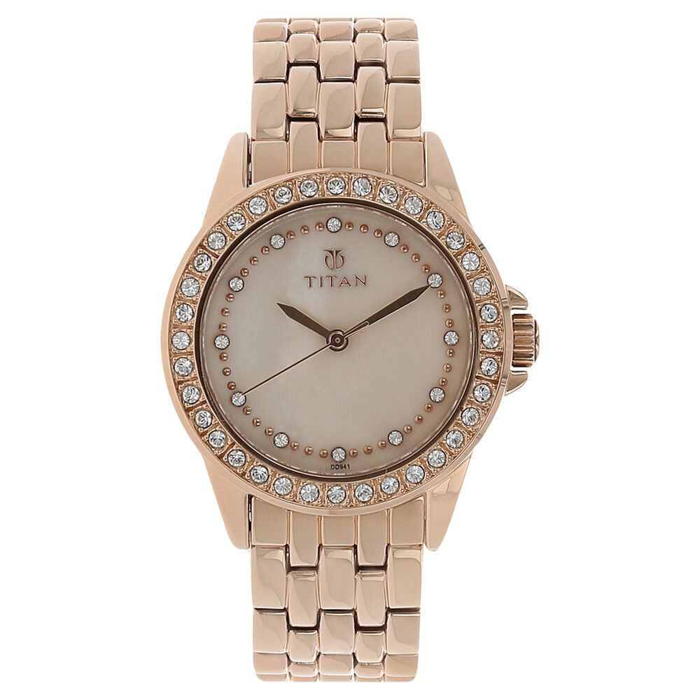 Titan Quartz Analog Champagne Dial Stainless Steel Strap Watch for Women - The Watch Factory ®