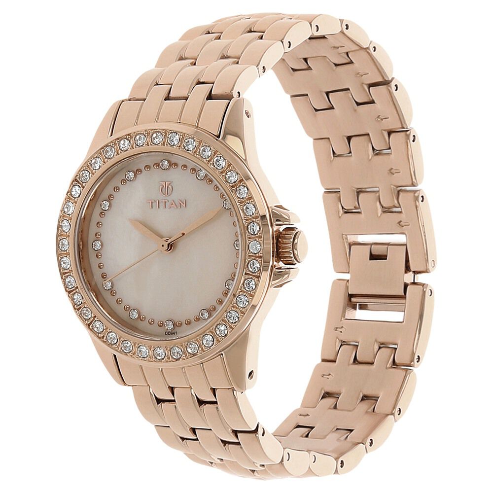 Titan Quartz Analog Champagne Dial Stainless Steel Strap Watch for Women NS9798WM01