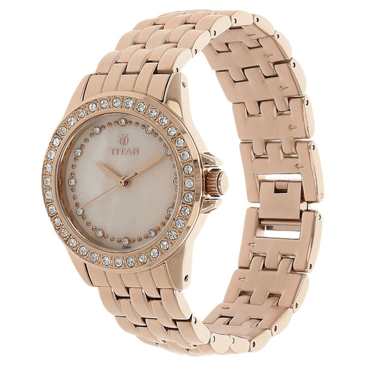 Titan Quartz Analog Champagne Dial Stainless Steel Strap Watch for Women NS9798WM01