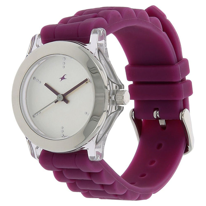 Fastrack Quartz Analog Silver Dial Plastic Strap Watch for Girls NP9827PP06