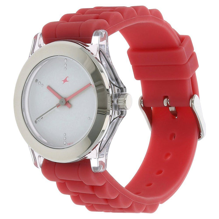 Fastrack Quartz Analog White Dial Plastic Strap Watch for Girls NP9827PP07