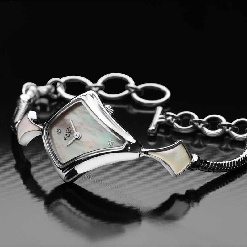 Titan Raga Silver Mother of Pearl Dial Analog Sterling Silver Strap Watch for Women
