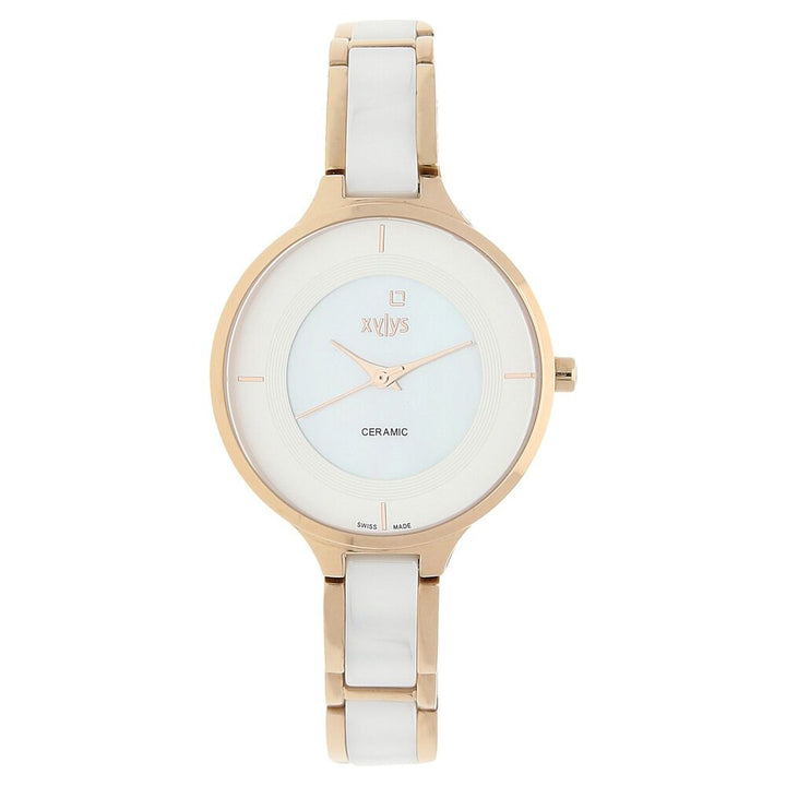 Xylys Seraphina Swiss Analog Steel & Ceramic Mother of Pearl White Dial Watch for Women NS9920WD02M