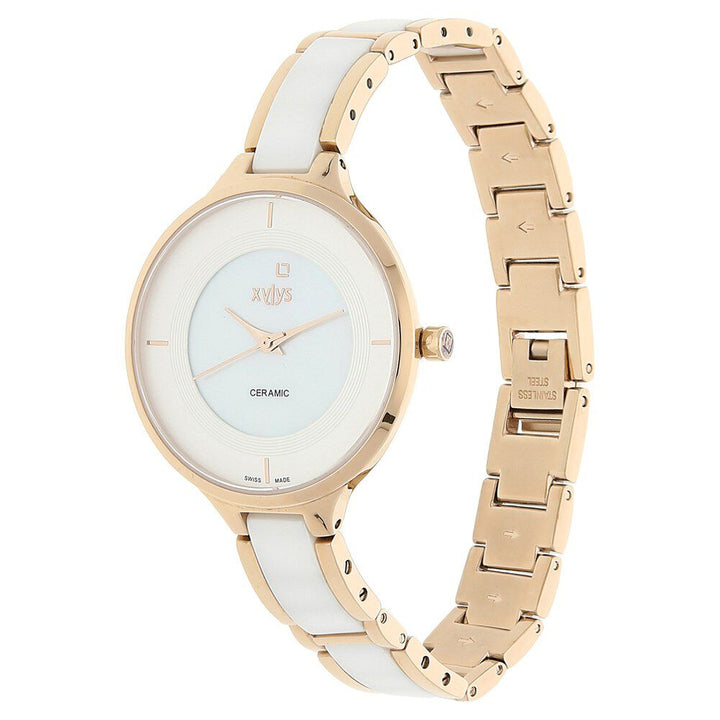 Xylys Seraphina Swiss Analog Steel & Ceramic Mother of Pearl White Dial Watch for Women NS9920WD02M