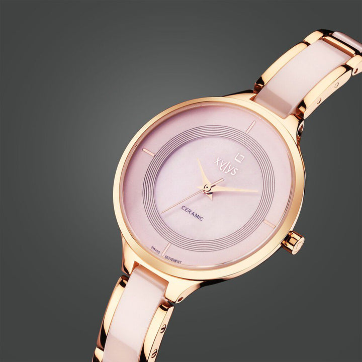 Xylys Seraphina Swiss Analog Steel & Ceramic Mother of Pearl Pink Dial Watch for Women 9920WD04E