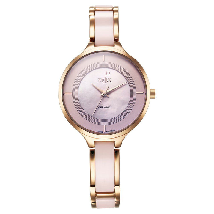 Xylys Seraphina Swiss Analog Steel & Ceramic Mother of Pearl Pink Dial Watch for Women 9920WD04E