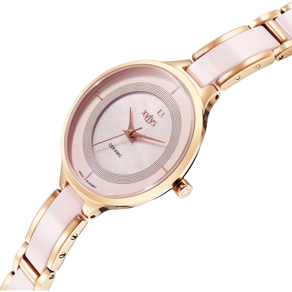 Xylys Seraphina Swiss Analog Steel & Ceramic Mother of Pearl Pink Dial Watch for Women 9920WD04E