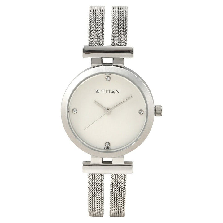Titan Quartz Analog Silver Dial Stainless Steel Strap Watch for Women NS9942SM01