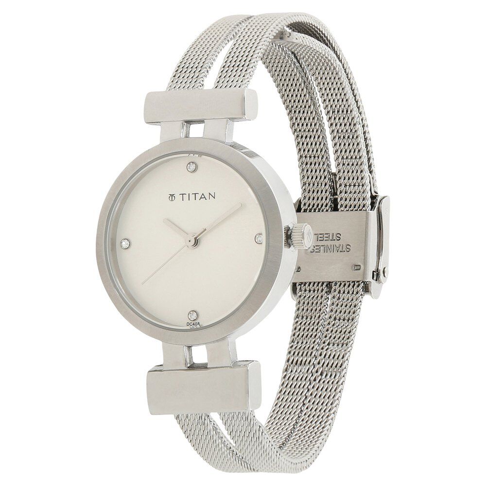 Titan Quartz Analog Silver Dial Stainless Steel Strap Watch for Women NS9942SM01