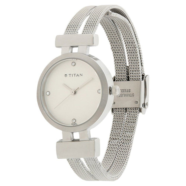 Titan Quartz Analog Silver Dial Stainless Steel Strap Watch for Women NS9942SM01