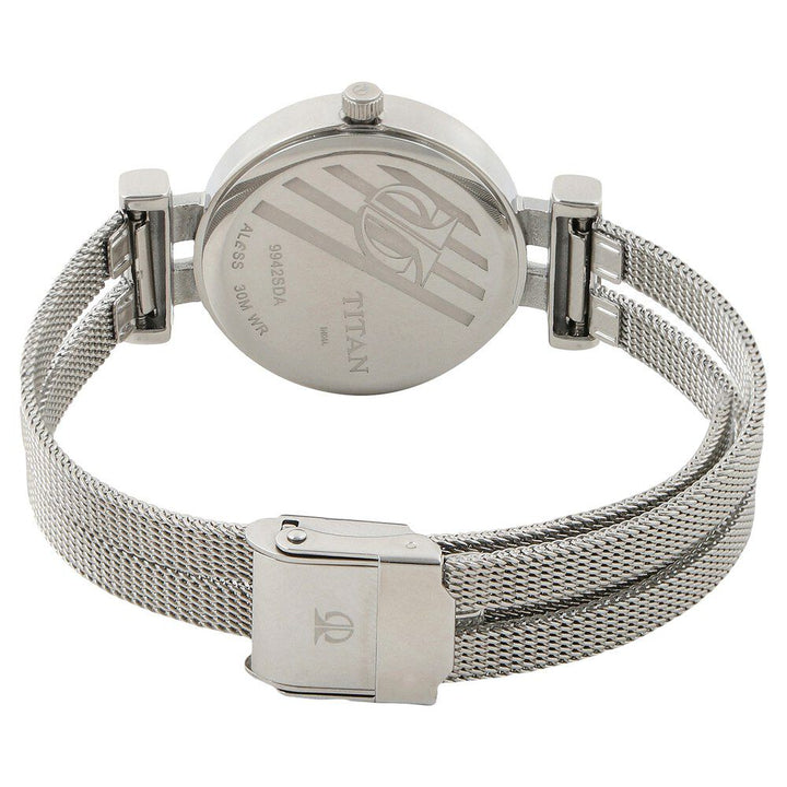 Titan Quartz Analog Silver Dial Stainless Steel Strap Watch for Women NS9942SM01