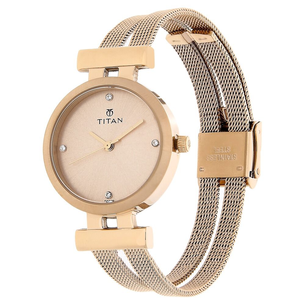 Titan Quartz Analog Rose Gold Dial Stainless Steel Strap Watch for Women NS9942WM01