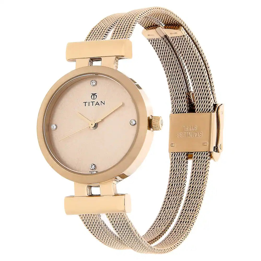 Titan Rose Gold Dial Stainless Steel Strap Watch NP9942WM01 (DD930)