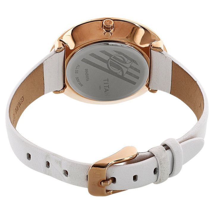 Titan Quartz Analog White Dial Leather Strap Watch for Women NF9943WL01