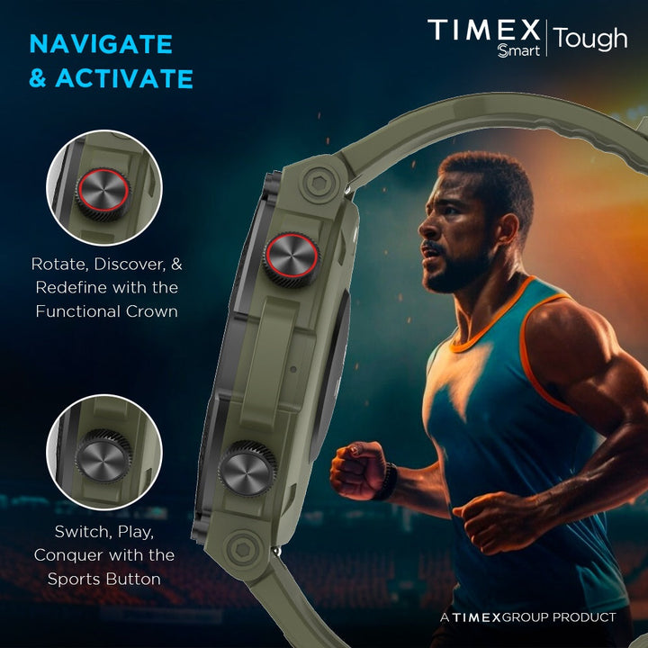 Timex Tough 1.43” Round AMOLED Rugged Smartwatch With 466x466 Pixel Resolution| Functional Crown|Bluetooth Calling| Metallic Body|Always On Display|AI Voice Assist|100+ Sports Modes|100+ Watchfaces|Upto 7 Days Battery(Normal Usage) - TWTXW600T