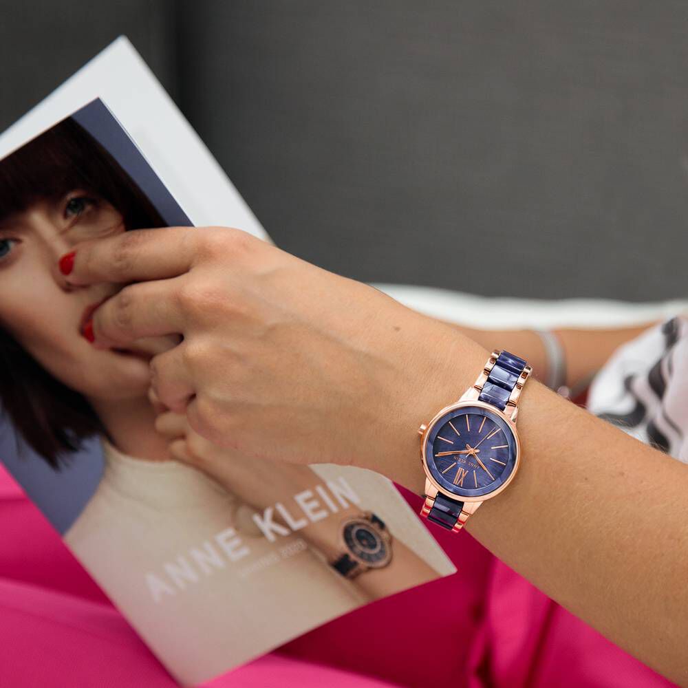 Anne Klein Quartz Analog Blue Dial Plastic Strap Watch for Women NDAK1412NVRG