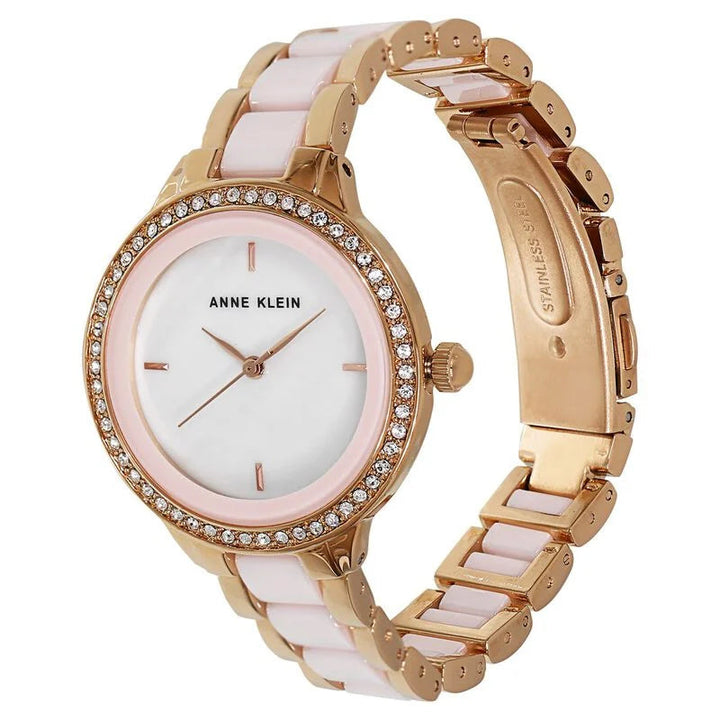 Anne Klein Quartz Analog Mother Of Pearl Dial Ceramic Strap Watch For Women